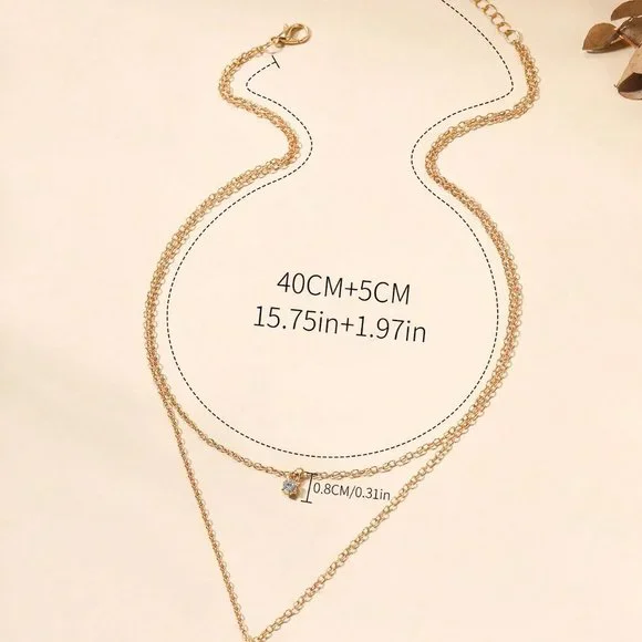 Layered Necklace, Rhinestone Moon Charm Layered Necklace - Picture 4 of 6